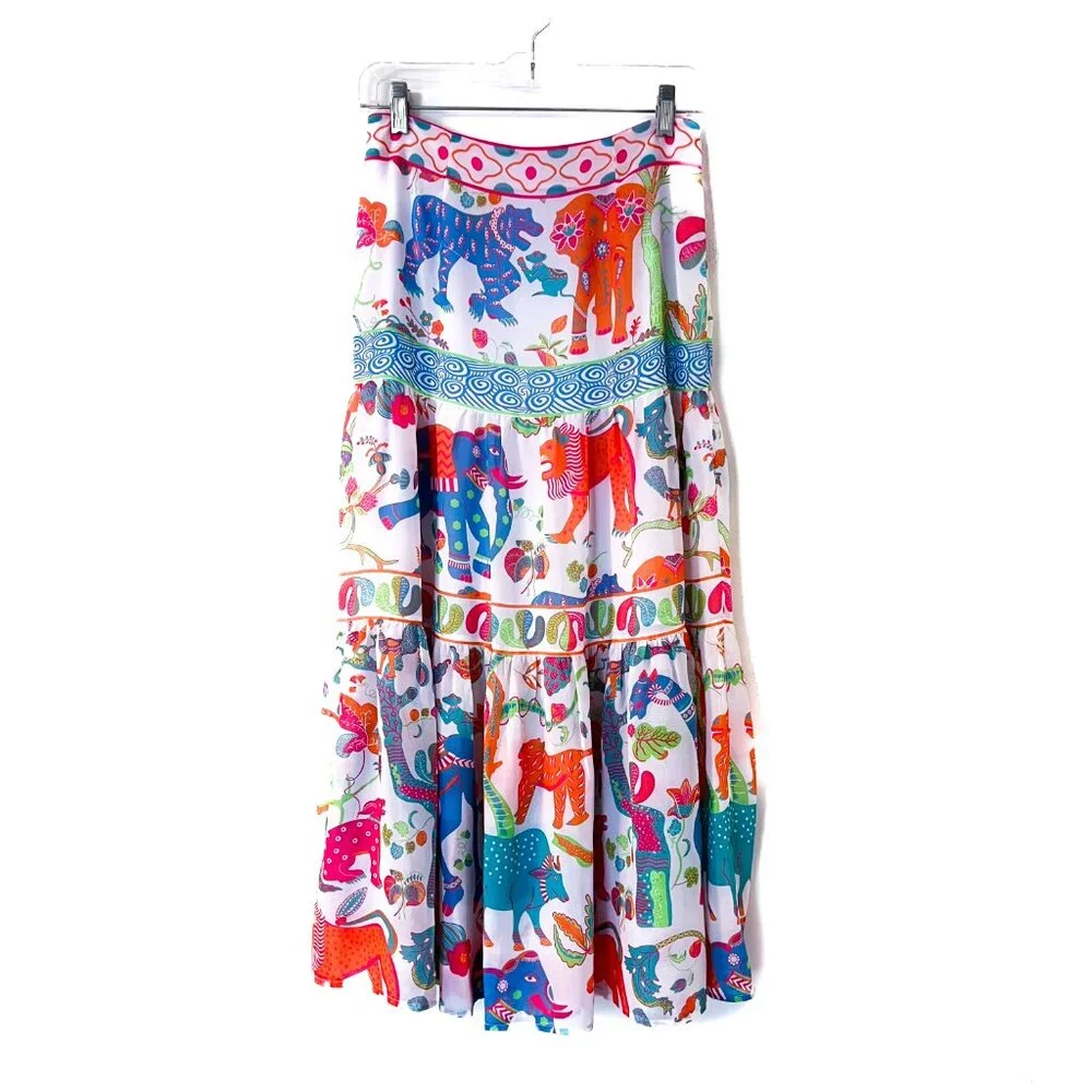 Gretchen Scott Ipanema Animal Kingdom Tiered Maxi Skirt Womens Extra Small NEW - Picture 5 of 11